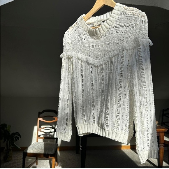 Trouve Sweaters - Lovely Trouve Sea New York Style Crochet Fringe top